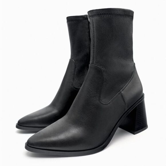 Zara Ankle Heeled Genuine Leather Boots New - Picture 7 of 12